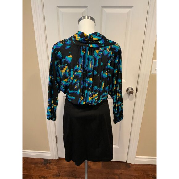 BCBG Max Azria Dress w/ Cowl Splatter Print Top & Black Skirt, Size 4 - Picture 5 of 6